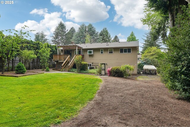 2202 NE 203rd Ave, Fairview, OR 97024 - rear view of house with stairs, a deck, driveway, and a pergola