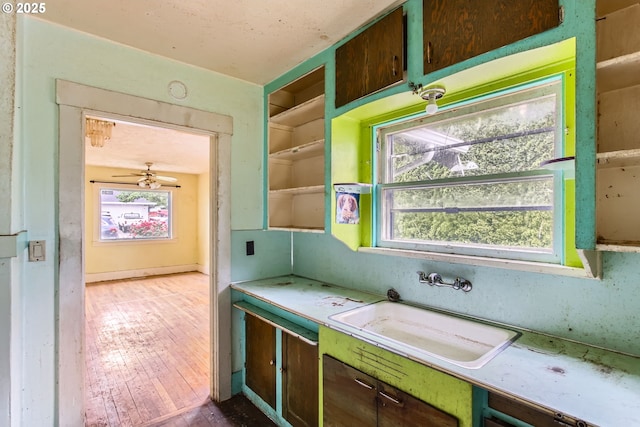 6861 N Sky St, Portland, OR 97203 - kitchen with a sink, healthy amount of natural light, hardwood / wood-style floors, and light countertops