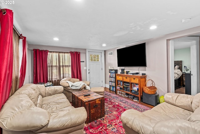 living room with hardwood / wood-style floors