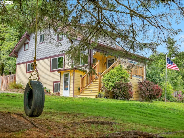 91196 Youngs River Rd, Astoria, OR 97103 - back of house featuring stairs and a wooden deck