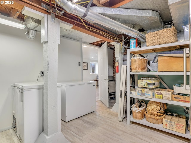 91196 Youngs River Rd, Astoria, OR 97103 - unfinished basement with refrigerator and wood finished floors