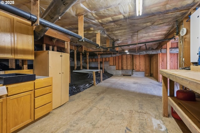 basement featuring a sink