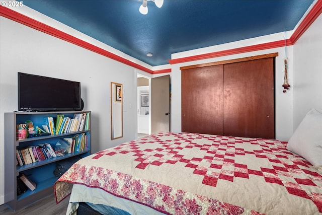 bedroom with a closet and wood-type flooring