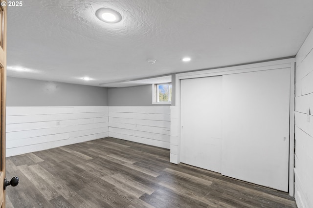 73594 Davis Ln, Pendleton, OR 97801 - basement featuring dark wood-style flooring, recessed lighting, and a textured ceiling