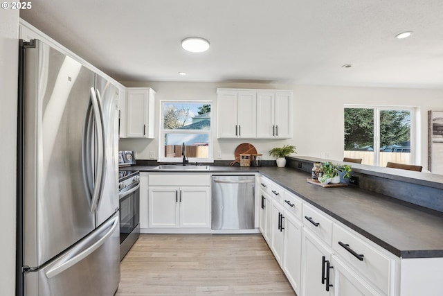 kitchen with stainless steel appliances, sink, and white cabinets