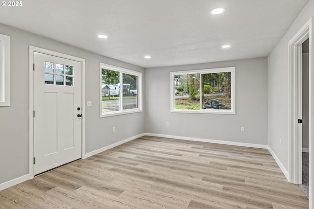 entryway with a healthy amount of sunlight and light hardwood / wood-style flooring