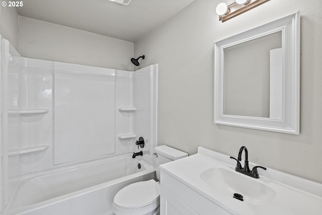 full bathroom with tub / shower combination, toilet, and vanity