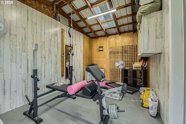 8413 NE Lewis Dr, Vancouver, WA 98662 - exercise area with vaulted ceiling and wood walls