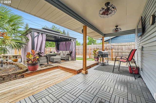 8413 NE Lewis Dr, Vancouver, WA 98662 - deck featuring a gazebo, an outdoor hangout area, a fenced backyard, and grilling area