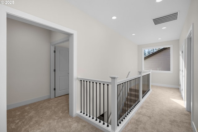 4420 NW 178th Ter Lot 27, Portland, OR 97229 - hallway featuring carpet, an upstairs landing, recessed lighting, and baseboards