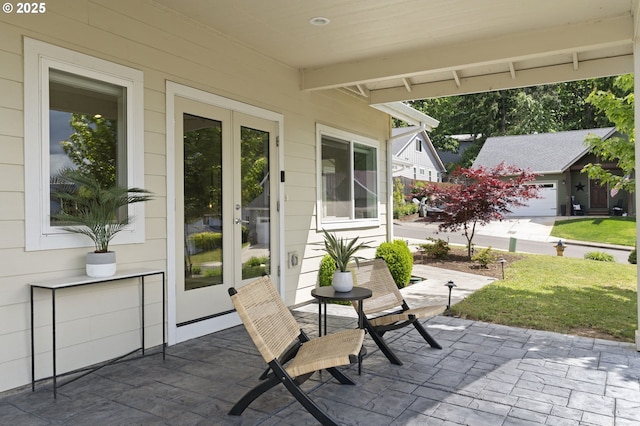367 E 4th St, Lowell, OR 97452 - view of patio featuring french doors and an outbuilding