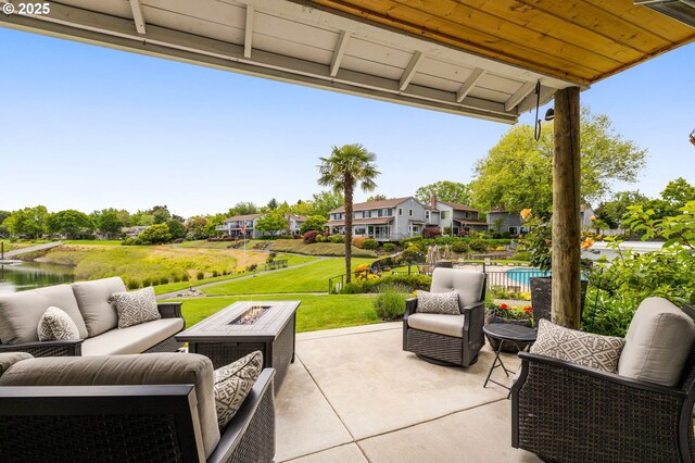 620 N Hayden Bay Dr, Portland, OR 97217 - view of patio / terrace featuring an outdoor living space with a fire pit
