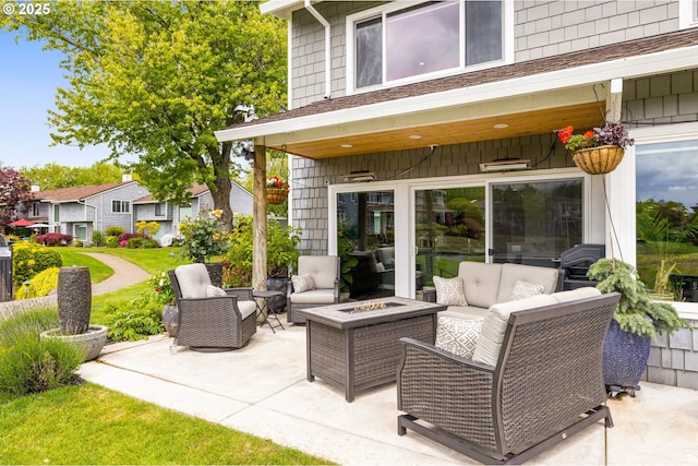 620 N Hayden Bay Dr, Portland, OR 97217 - view of patio / terrace featuring an outdoor living space with a fire pit