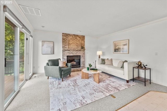 16605 SW Sumac St, Beaverton, OR 97007 - carpeted living room with a fireplace and crown molding