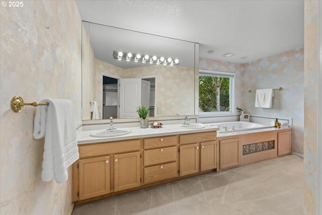 16605 SW Sumac St, Beaverton, OR 97007 - full bath with double vanity, wallpapered walls, and a garden tub