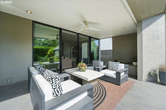 7338 N Chase Ave, Portland, OR 97217 - view of patio / terrace with an outdoor living space and a ceiling fan