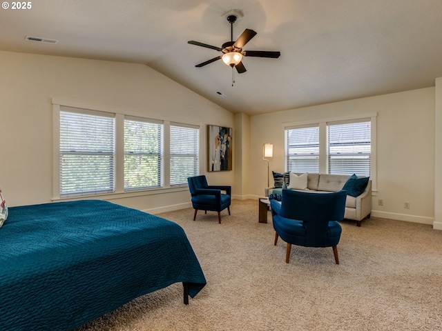 7760 SW Hyland Way, Beaverton, OR 97008 - carpeted bedroom featuring multiple windows, lofted ceiling, baseboards, and ceiling fan
