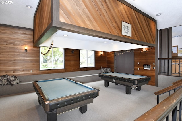 2718 SE 138th Ave Unit 64, Portland, OR 97236 - recreation room featuring billiards table, wood walls, and carpet flooring