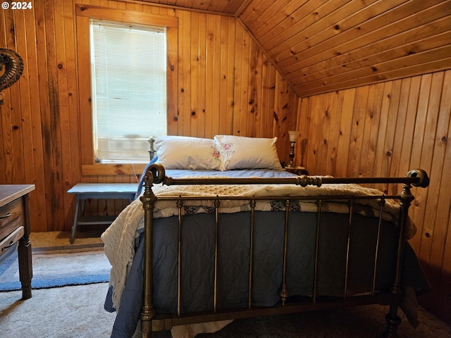 42139 Dry Gulch Rd, Richland, OR 97870 - carpeted bedroom featuring lofted ceiling, wooden walls, and wooden ceiling