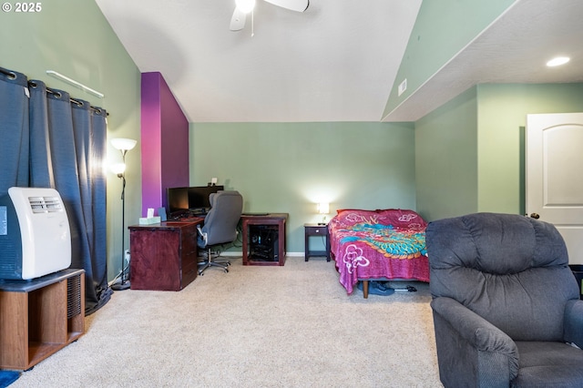 952 S 69th St, Springfield, OR 97478 - carpeted bedroom with vaulted ceiling, a desk, and a ceiling fan