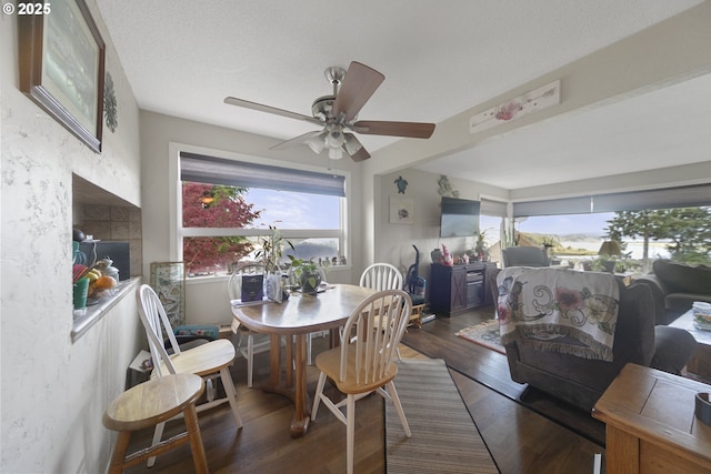 625 Crestview Dr, Reedsport, OR 97467 - dining room with a ceiling fan and wood finished floors