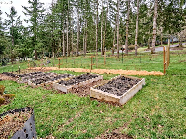 view of yard with fence and a vegetable garden