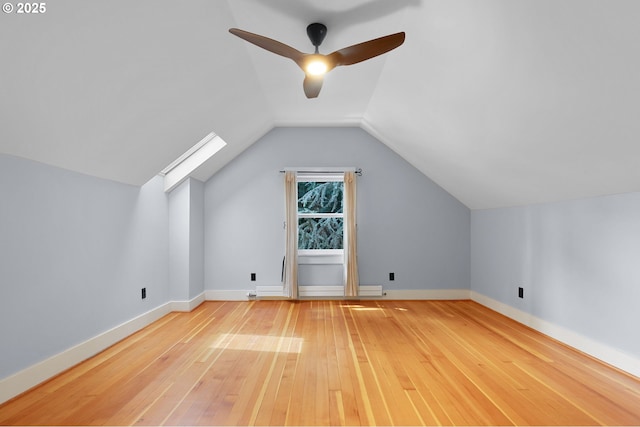436 SE 44th Ave, Portland, OR 97215 - bonus room featuring light wood finished floors, ceiling fan, lofted ceiling, and a skylight