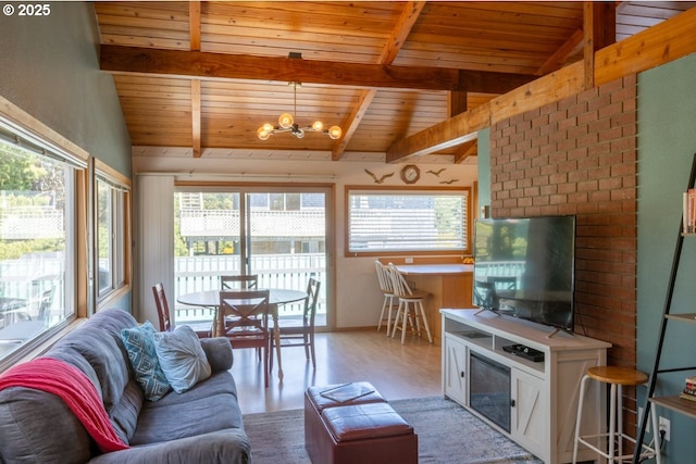 26750 David Ave, Rockaway Beach, OR 97136 - living area featuring wood ceiling and a chandelier