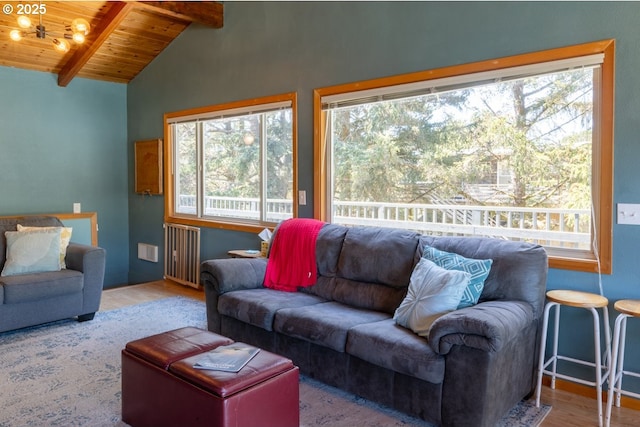 26750 David Ave, Rockaway Beach, OR 97136 - living room featuring wood finished floors, healthy amount of natural light, and wooden ceiling
