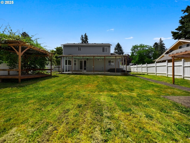 10727 NE Beech St, Portland, OR 97220 - rear view of property with a fenced backyard, a pergola, and a patio