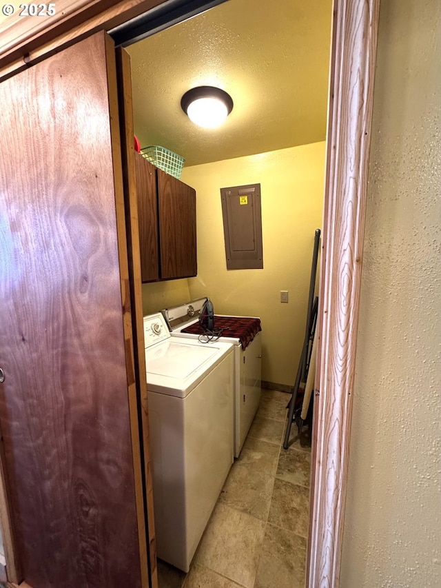 87 Adams Loop Rd, Goldendale, WA 98620 - laundry room featuring cabinet space, washer and clothes dryer, and electric panel