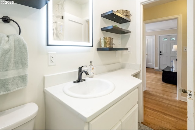 2535 N Baldwin St, Portland, OR 97217 - bathroom with vanity and wood finished floors