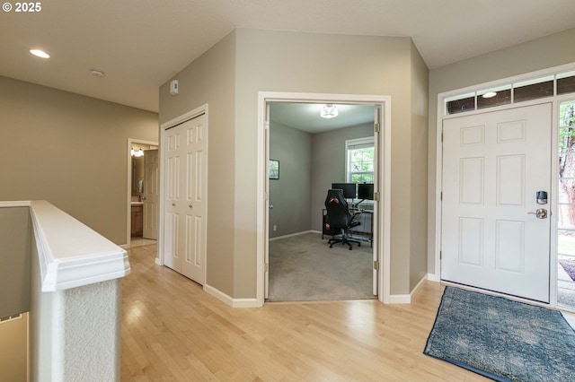 1216 SE 47th St, Hillsboro, OR 97123 - foyer featuring light wood finished floors, baseboards, and recessed lighting