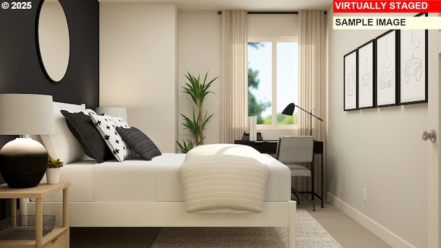 bedroom with baseboards and carpet floors