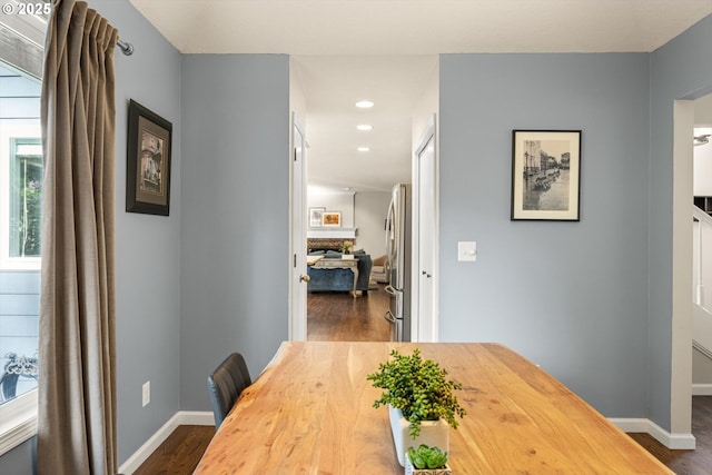 8967 SW Leslie St, Portland, OR 97223 - dining space featuring dark wood-style floors, healthy amount of natural light, baseboards, and recessed lighting