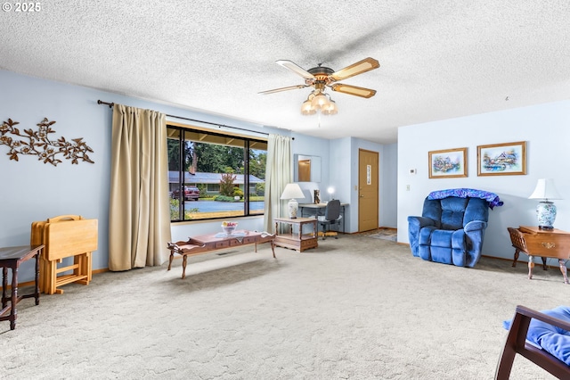 1120 N Lupine Ct, Canby, OR 97013 - living area with ceiling fan, carpet floors, and a textured ceiling
