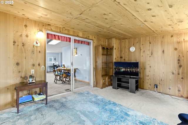 1120 N Lupine Ct, Canby, OR 97013 - sitting room with wooden walls, carpet flooring, and wood ceiling