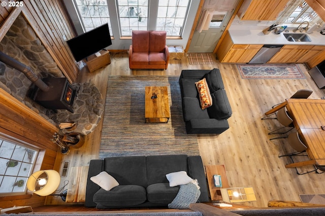 living room featuring a wealth of natural light and wood finished floors