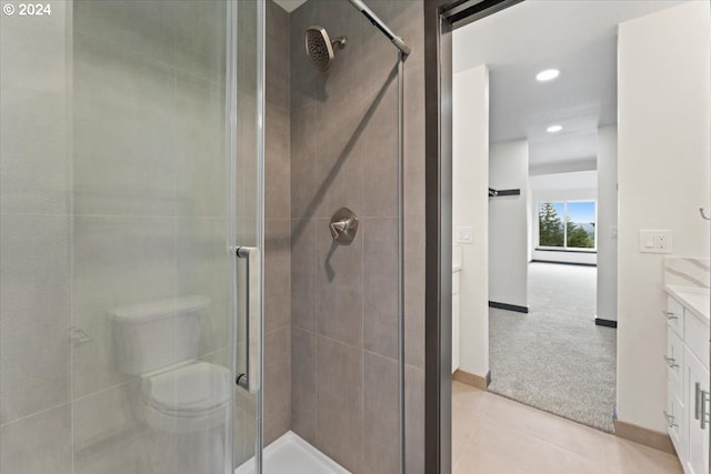 bathroom with vanity and walk in shower