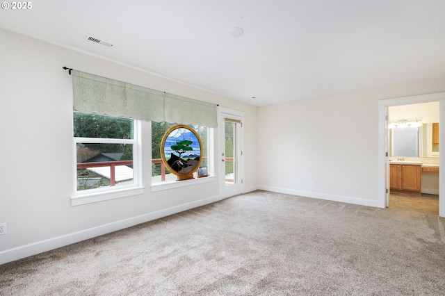 carpeted spare room featuring sink