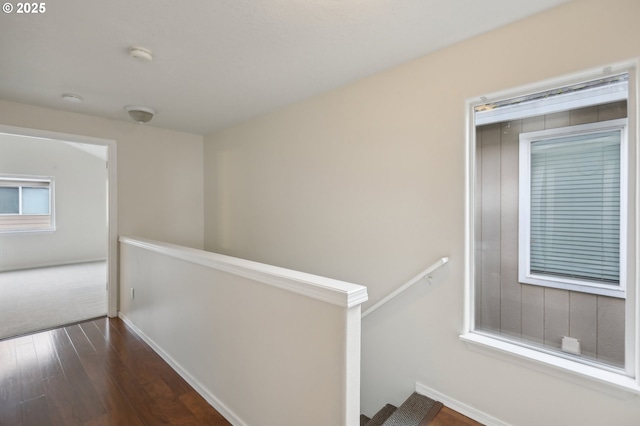 hallway with dark wood-type flooring