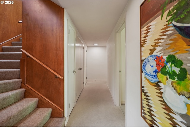 6151 SW Mill St, Portland, OR 97221 - hall featuring stairway, light colored carpet, and recessed lighting
