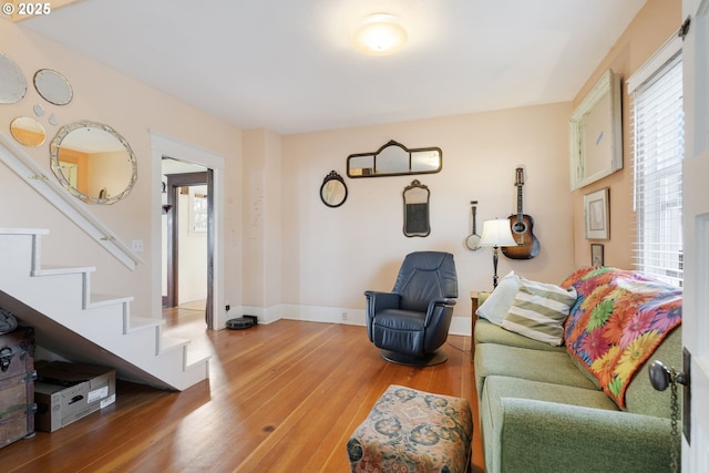 155 S 8th St, Saint Helens, OR 97051 - living room with wood-type flooring, baseboards, and stairway