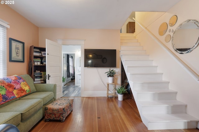 155 S 8th St, Saint Helens, OR 97051 - living room with stairs and hardwood / wood-style floors