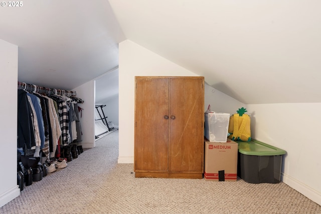 155 S 8th St, Saint Helens, OR 97051 - bedroom featuring baseboards, carpet, and vaulted ceiling