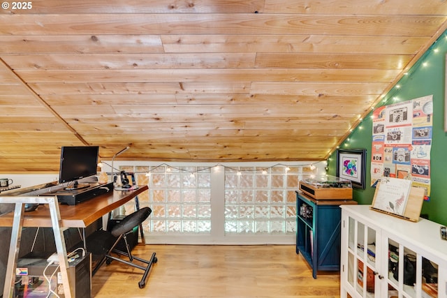 7508 SW Barnes Rd Unit A, Portland, OR 97225 - home office featuring wooden ceiling, wood finished floors, and vaulted ceiling