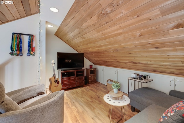 7508 SW Barnes Rd Unit A, Portland, OR 97225 - living area with vaulted ceiling, wood ceiling, light wood finished floors, and recessed lighting