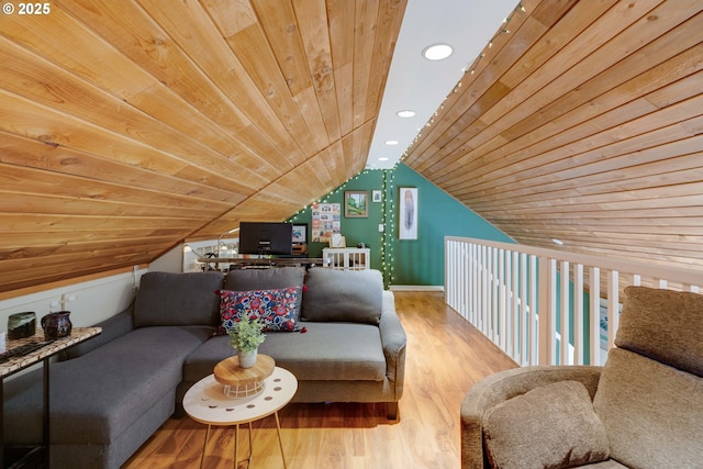 7508 SW Barnes Rd Unit A, Portland, OR 97225 - living area featuring wood ceiling, wood finished floors, vaulted ceiling, and recessed lighting