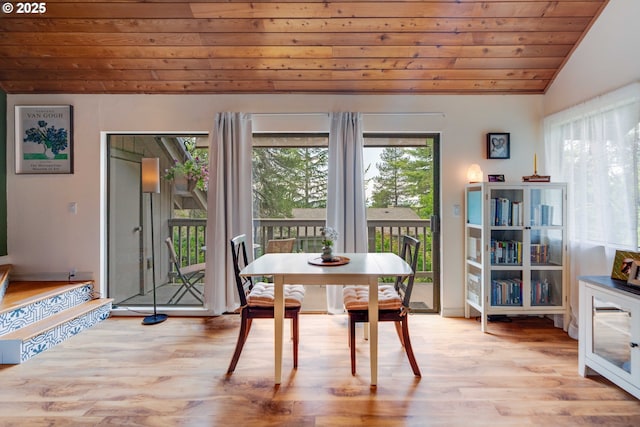 7508 SW Barnes Rd Unit A, Portland, OR 97225 - dining area featuring wooden ceiling, healthy amount of natural light, lofted ceiling, and light wood-style flooring