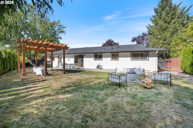 65 SW Frenwood Way, Beaverton, OR 97005 - rear view of house featuring a pergola, an outdoor hangout area, and a patio area